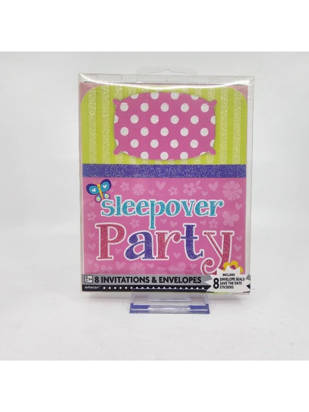Save The Date Polkadot Sleepover Party Invitations & Envelopes 8-Count Pink